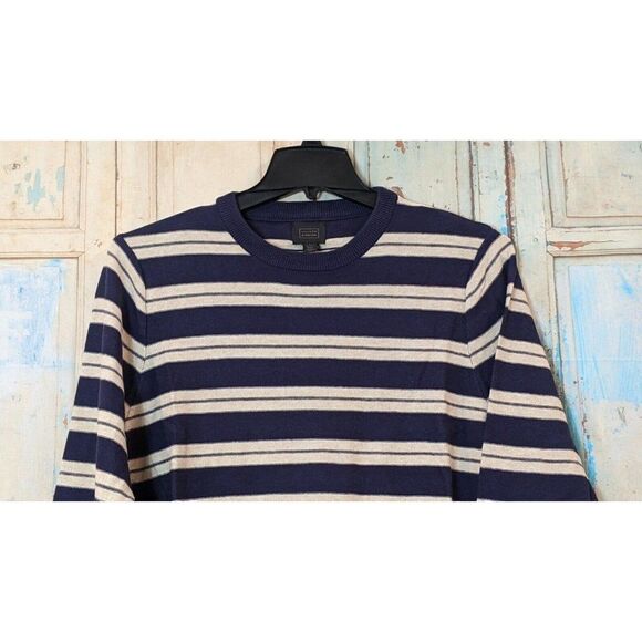 14th & Union Mens Size Large Navy Sand Duo Striped Crew Neck Pullover Sweater - Picture 4 of 8